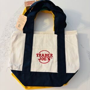 Trader Joes Mini Canvas Tote Bag Navy Blue